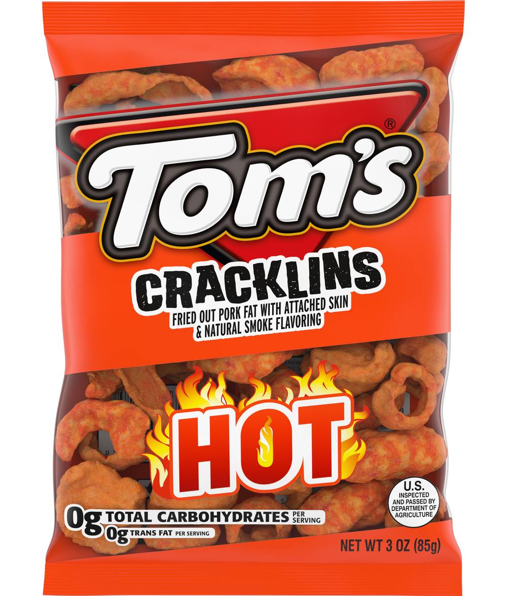 Tom's Fried Out Pork Fat With Attached Skin Cracklins Hot (3 oz)