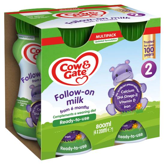 Cow & Gate Follow on Milk 6 Months+ 4x200ml
