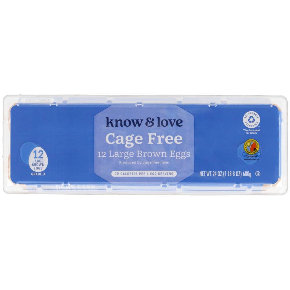 Know & Love Grade a Cage Free Brown Eggs, Large (2 oz, 12 ct)