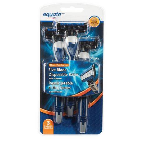 Equate Mens's Five Blade Disposable Razors With Trimmer (3 disposable razor)