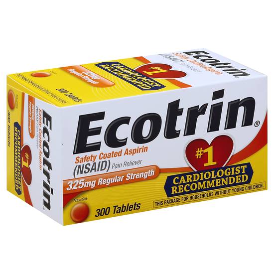 Ecotrin Safety Coated 325 mg Regular Strength Pain Reliever Aspirin ...