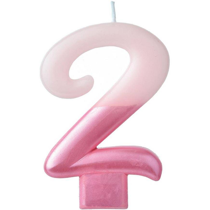 Party City Dipped Number 2 Birthday Candle, 1/4, Pink