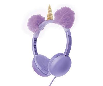 Purple Pom-Pom Unicorn Wired Headphones