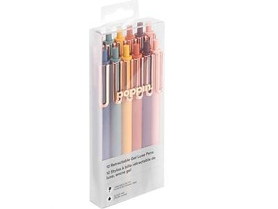 Poppin Luxe Retractable Gel Pens, Fine Point, Black Ink, 12/Pack (107125)