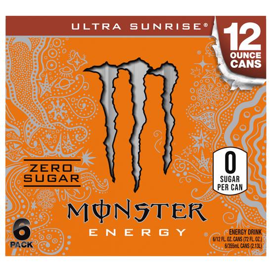 Monster Ultra Sunrise Energy Drink Zero Sugar (6 pack, 12 fl oz)