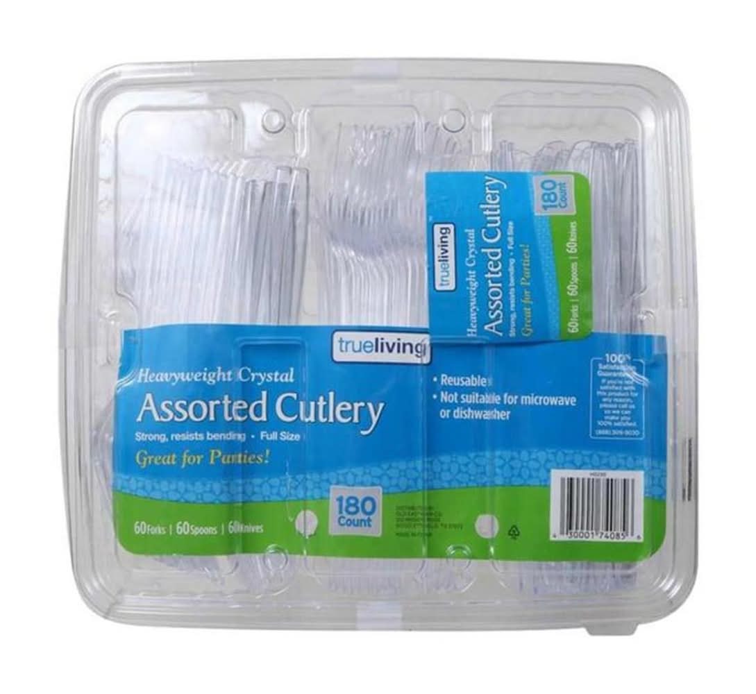 TrueLiving Heavyweight Crystal Plastic Assorted Cutlery, Clear (180 ct)