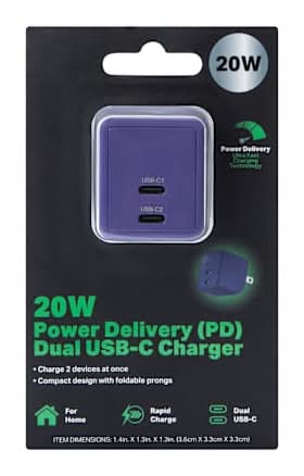 20W Power Delivery Dual USB-C Charger Navy