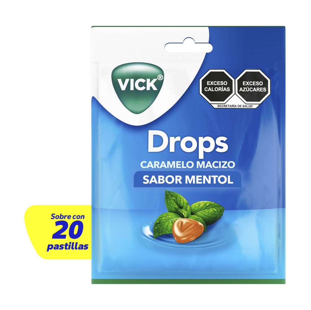 Vick · Drops caramelo macizo con efecto refrescante, mentol (20 un)