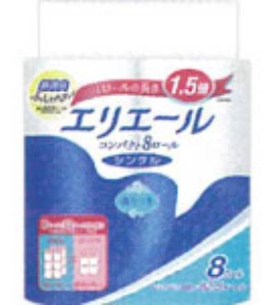 エリエールトイレットティシューコンパクトシングル８ロール:4902011822830