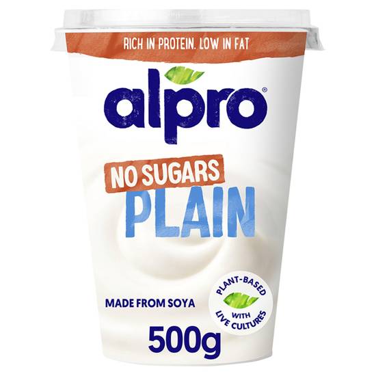 Alpro Plain Unsweetened No Sugars Plant-Based Alternative To Yoghurt 500g