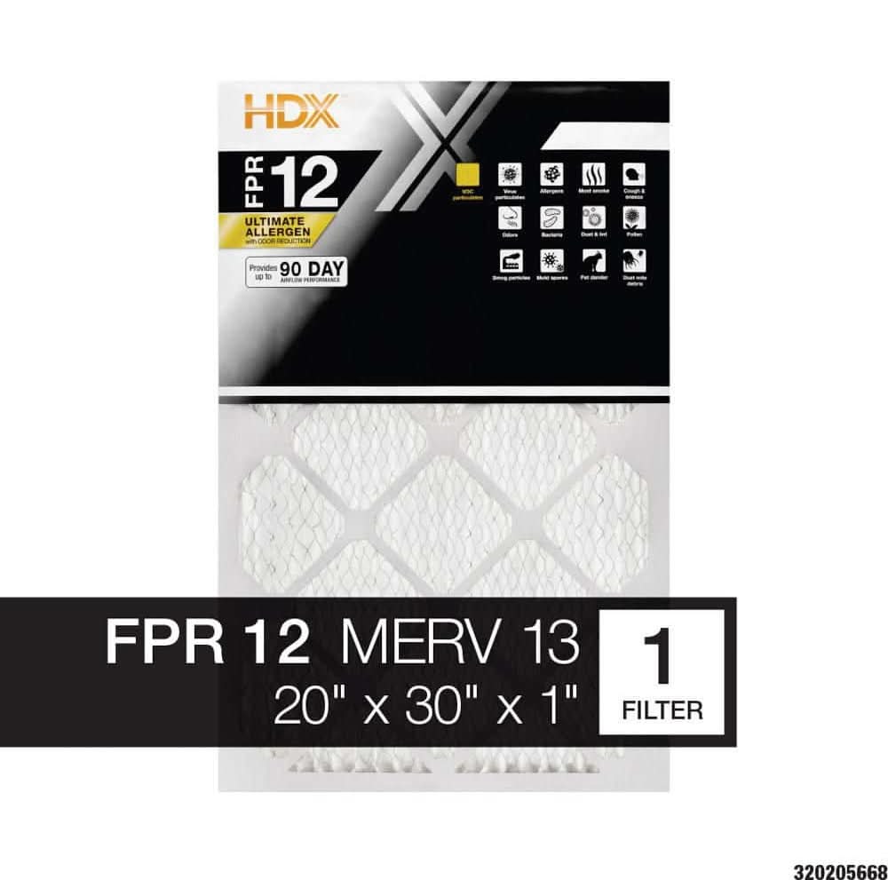 Hdx 20 In. X 30 In. X 1 In. Ultimate Allergen Pleated Air Filter Fpr 12, Merv 13