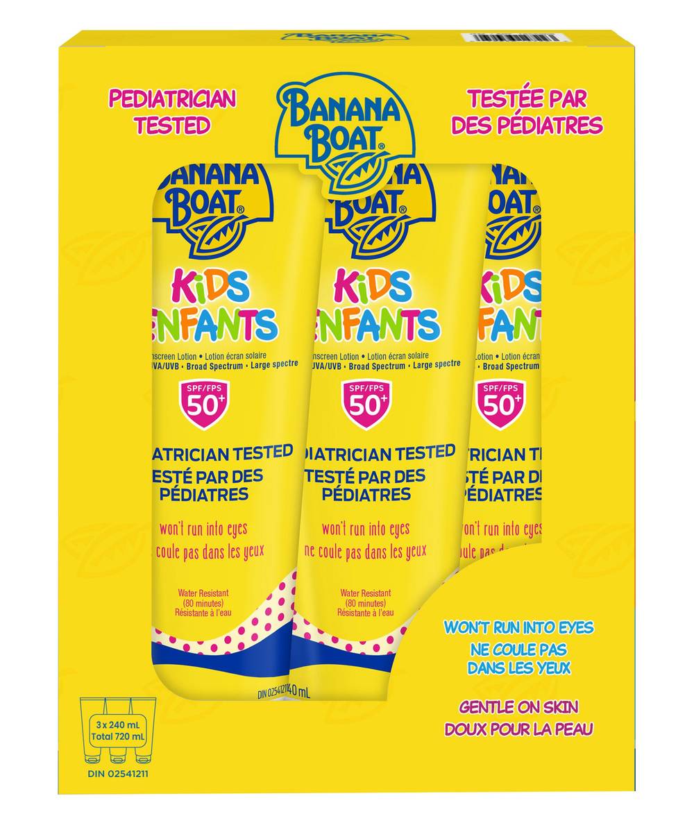 Banana Boat - Lotion Solaire Pour Enfants Fps 50, 3 X 240 Ml / Banana Boat Kids Sunscreen Lotion Spf 50, 3 X 240 Ml