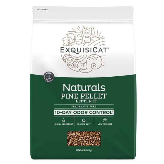 ExquisiCat Naturals Multi-Cat Pine Pellet Cat Litter - Unscented, Low Dust, Low Tracking, Natural (Size: 40 Lb)
