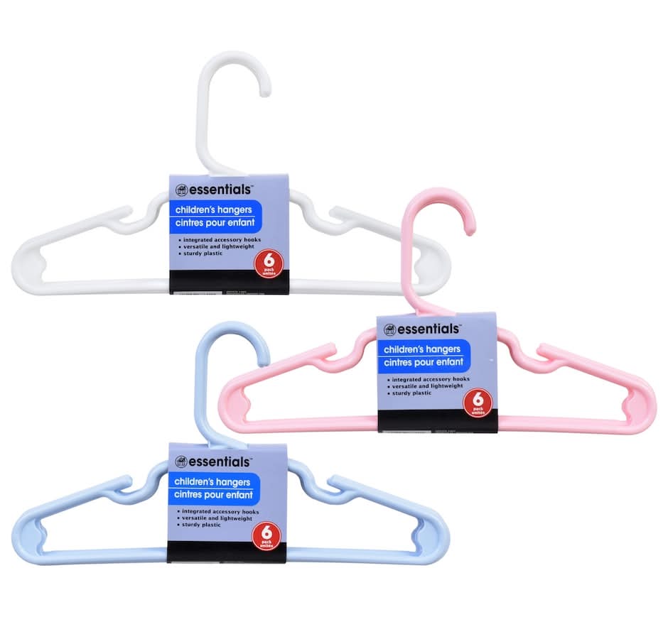 Essentials Children's Plastic Hangers, 11.75 in, Blue-Pink-White (3 ct)