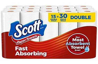 Scott Choose-A-Sheet Paper Towels, 1-ply, 102 Sheets/Roll, 15 Rolls/Pack (36371/55417)