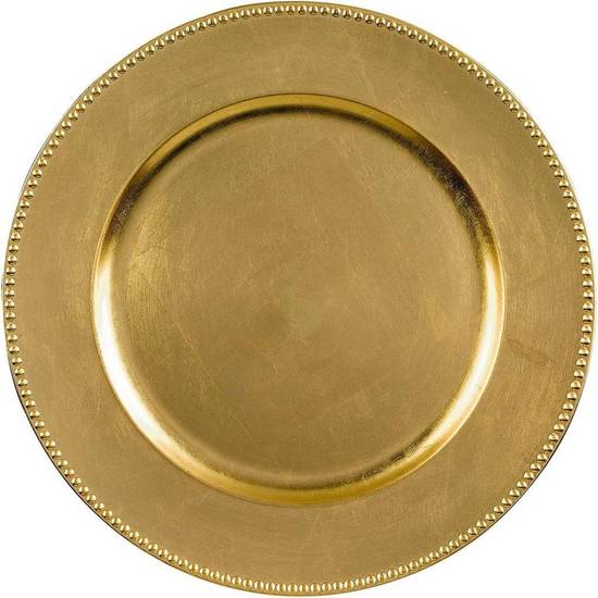 Gold Premium Plastic Chargers, 13in, 4ct