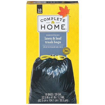 Complete Home Drawstring Lawn and Leaf Trash Bag, Black (18 ct)