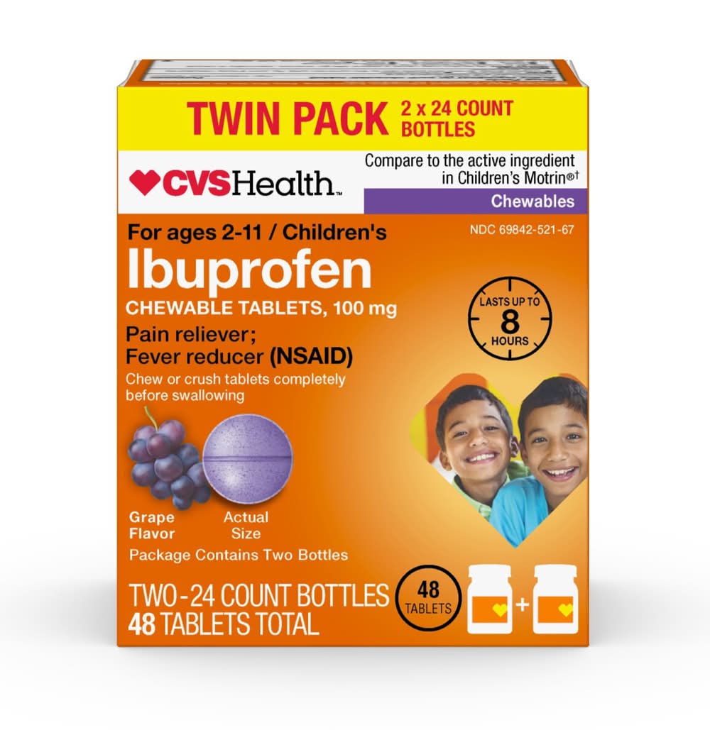 CVS Health Pain Reliever Fever Reducer Ibuprofen Chewable Tablets, Grape (2 ct)