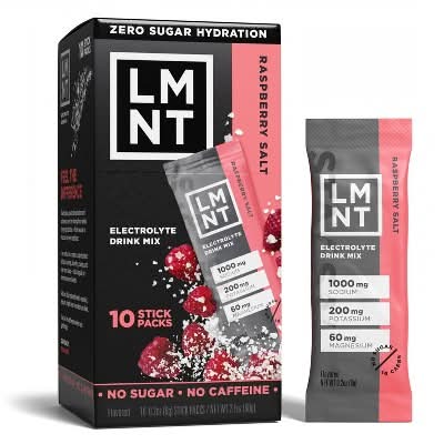 LMNT Zero Sugar Electrolytes Drink Mix, Raspberry Salt (10 x 0.21 oz)