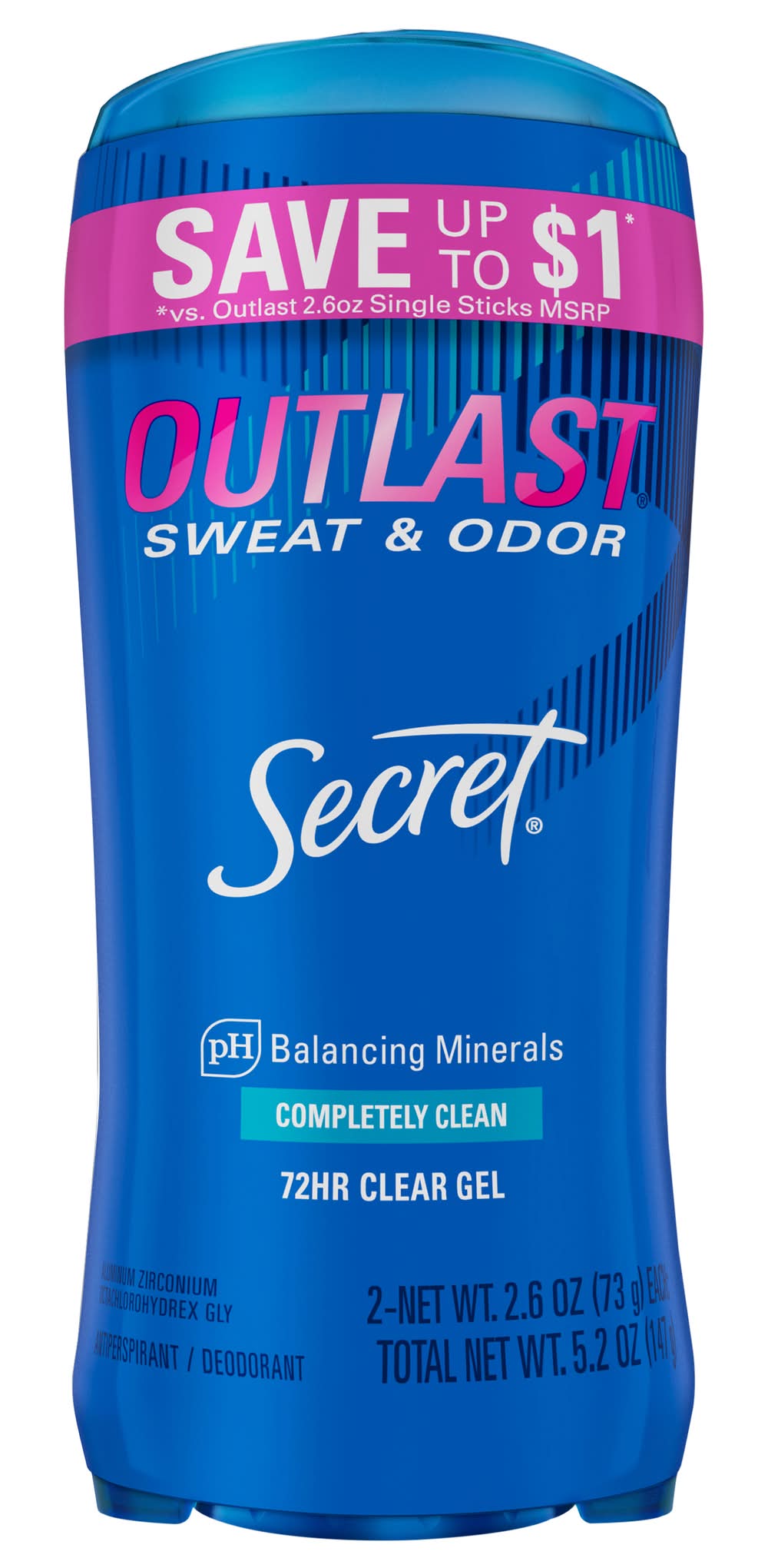 Secret Out Last Clear Gel Antiperspirant Twin pack (5.2 oz)