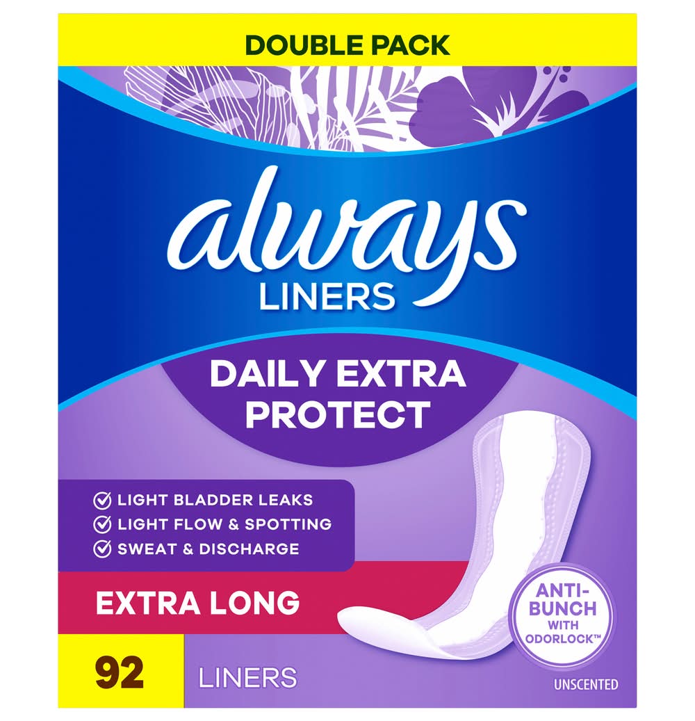 Always Anti Bunch Xtra Protection Daily Liner, XL (15.5 oz, 92 ct)