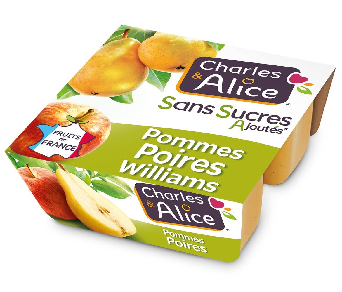 Compote Pomme Poire Sans Sucres Ajoutés Charles & Alice - les 4 pots de 100g
