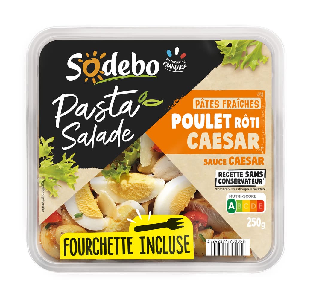 Sodebo - Salade césar de pâtes, poulet rôti (250g)