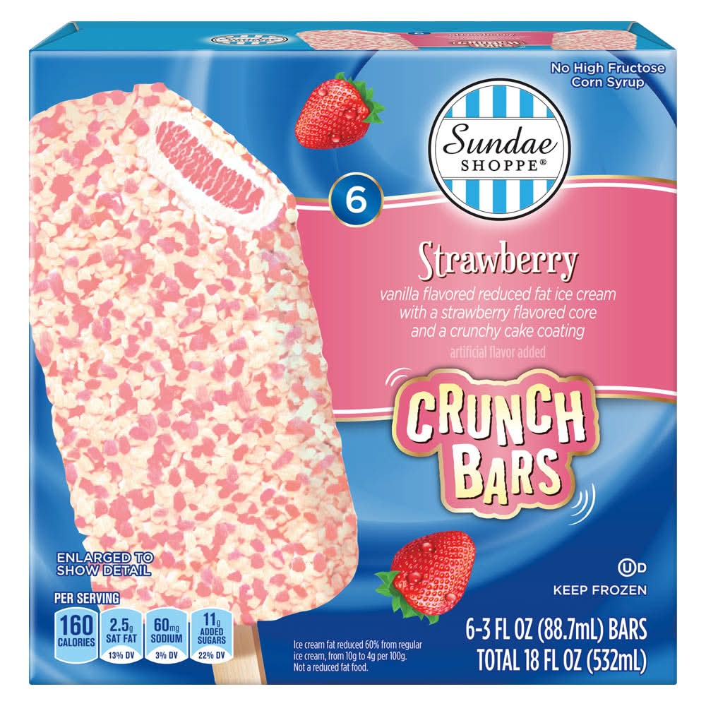 Sundae Ice Cream Crunch Bars, Strawberry (6 x 3 fl oz)