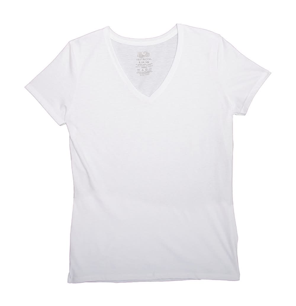 Fruit of the Loom Short Sleeve V-Neck Tee, Women, M, White