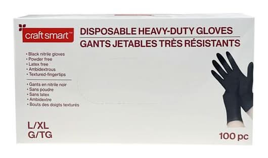 Craft Smart Disposable Heavy Duty Nitrile Gloves, L-XL, Black (100 ct)