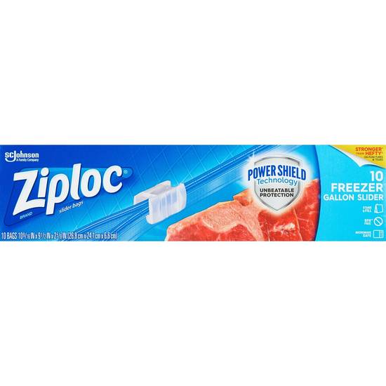 Ziploc� Brand Slider Freezer Bags with Power Shield Technology, Gallon, 10 Count