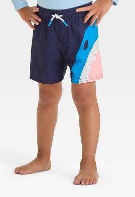Toddler Boys' Shark Bite Swim Shorts - Cat & Jack™ Navy 3T: UPF 50+, Built-in Brief, Elastic Waist, Animal Pattern