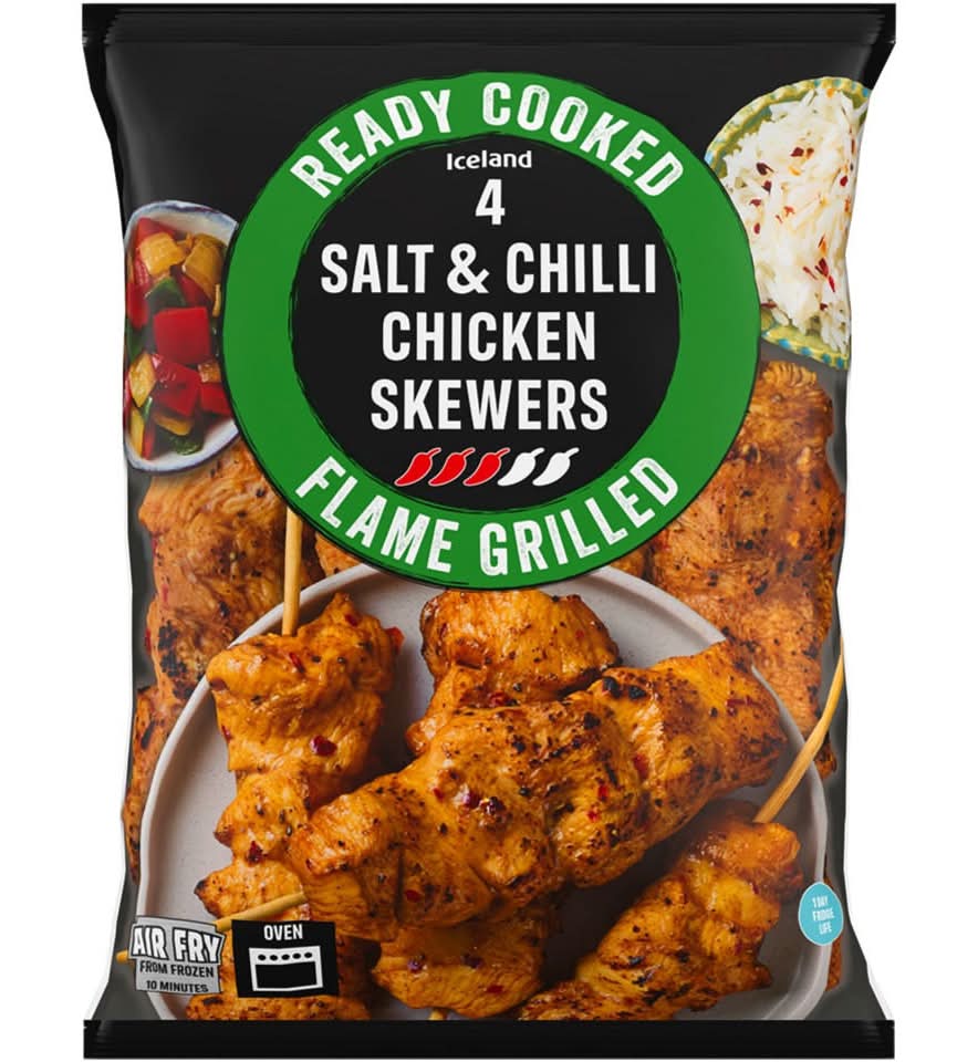 Iceland 340g Flamegrilled Salt & Chilli Chicken skewers