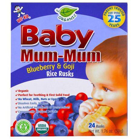Baby mum-mum bébés à saveur de bleuets et goji (24 biscottes, 50 g) - organic blueberry and goji rice rusks (50 g)
