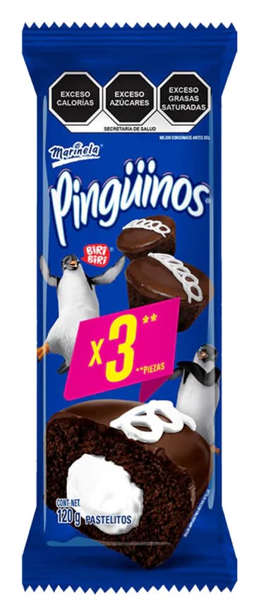 Marinela · Pingüinos pastelitos con relleno de crema, chocolate (3 un)