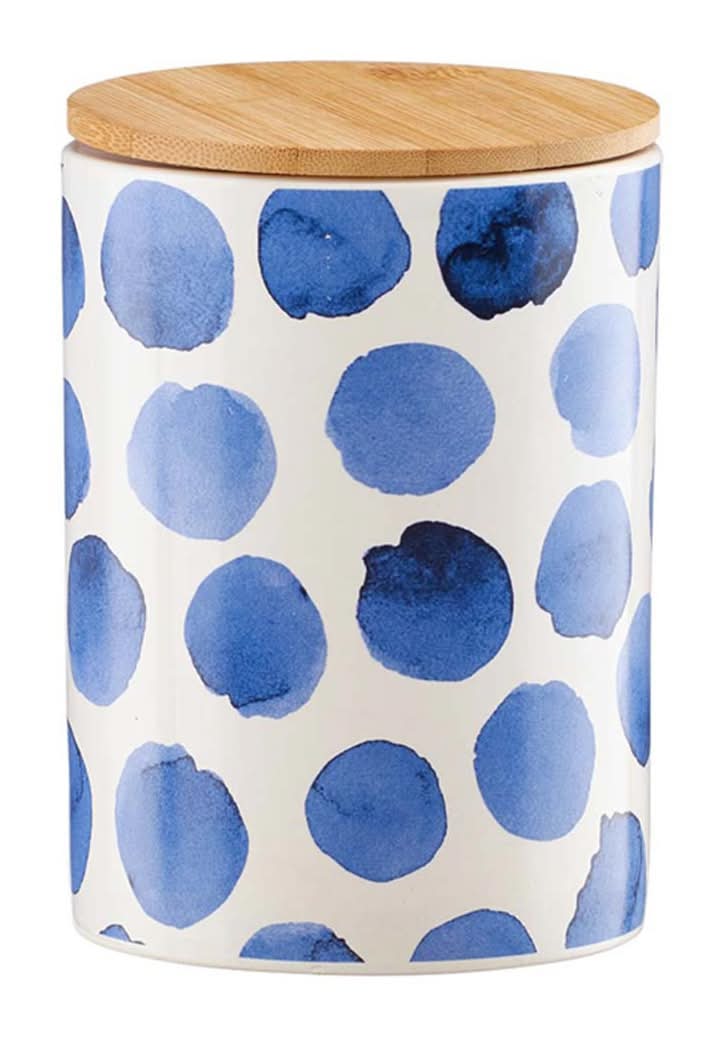 Blue Dot Ceramic Canister With Lid, S