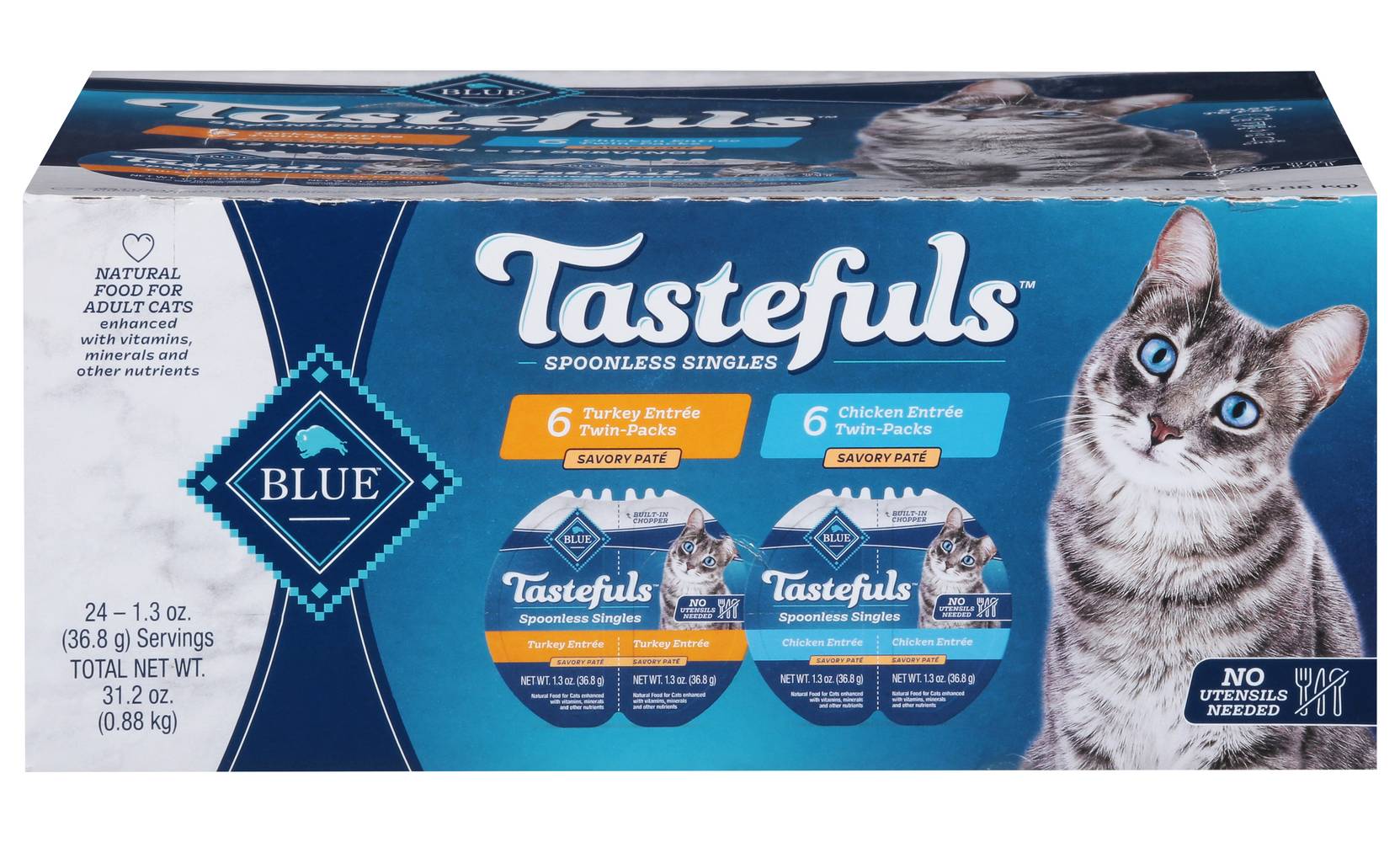 Blue Buffalo Tastefuls Spoonless Singles Natural Wet Cat Food, Chicken (31.2 oz, 24 ct)