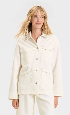Women's Studded Chore Denim Jacket - Universal Thread™ White S