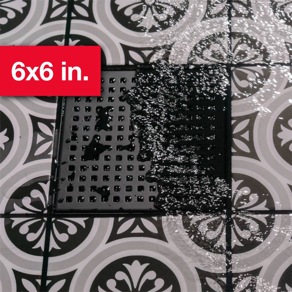 Oatey Vivante 6-in Matte Black Square Shower Drain with Square Pattern | VT32060