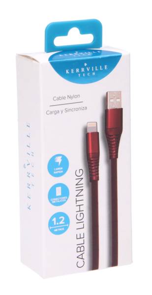 Kerrville · Cable lightning 1.2 metros nylon 2.1 amp rojo