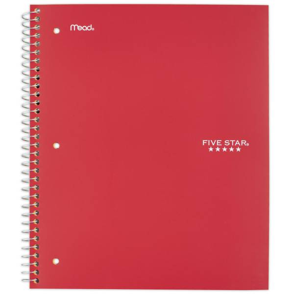 Five Star Wirebound Notebook 8" X 10-1/2" 1 Subject Wide Ruled 100 Sheets Fire Red