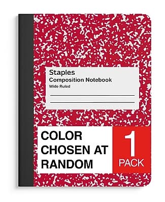 Staples 1-Subject Composition Notebook, 7.5 x 9.75, Wide Ruled, 100 Sheets, Color chosen at random (ST55077C)
