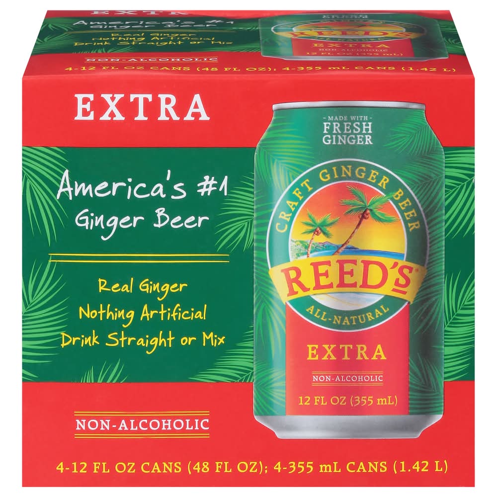 Reed's Non-Alcoholic America's Original Ginger Beer, Extra (4 x 12 fl oz)