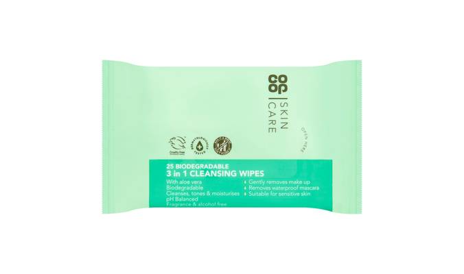 Co-op Skin Care 25 Biodegradable 3 in 1 Cleansing Wipes