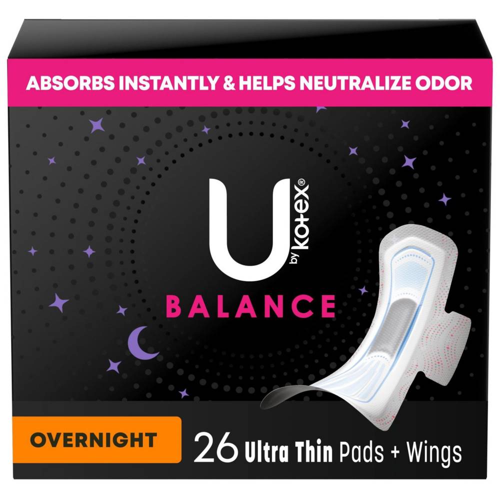 U By Kotex Allnighter Ultra Thin Overnight Pads With Wings, Fragrance-Free, 26 Count