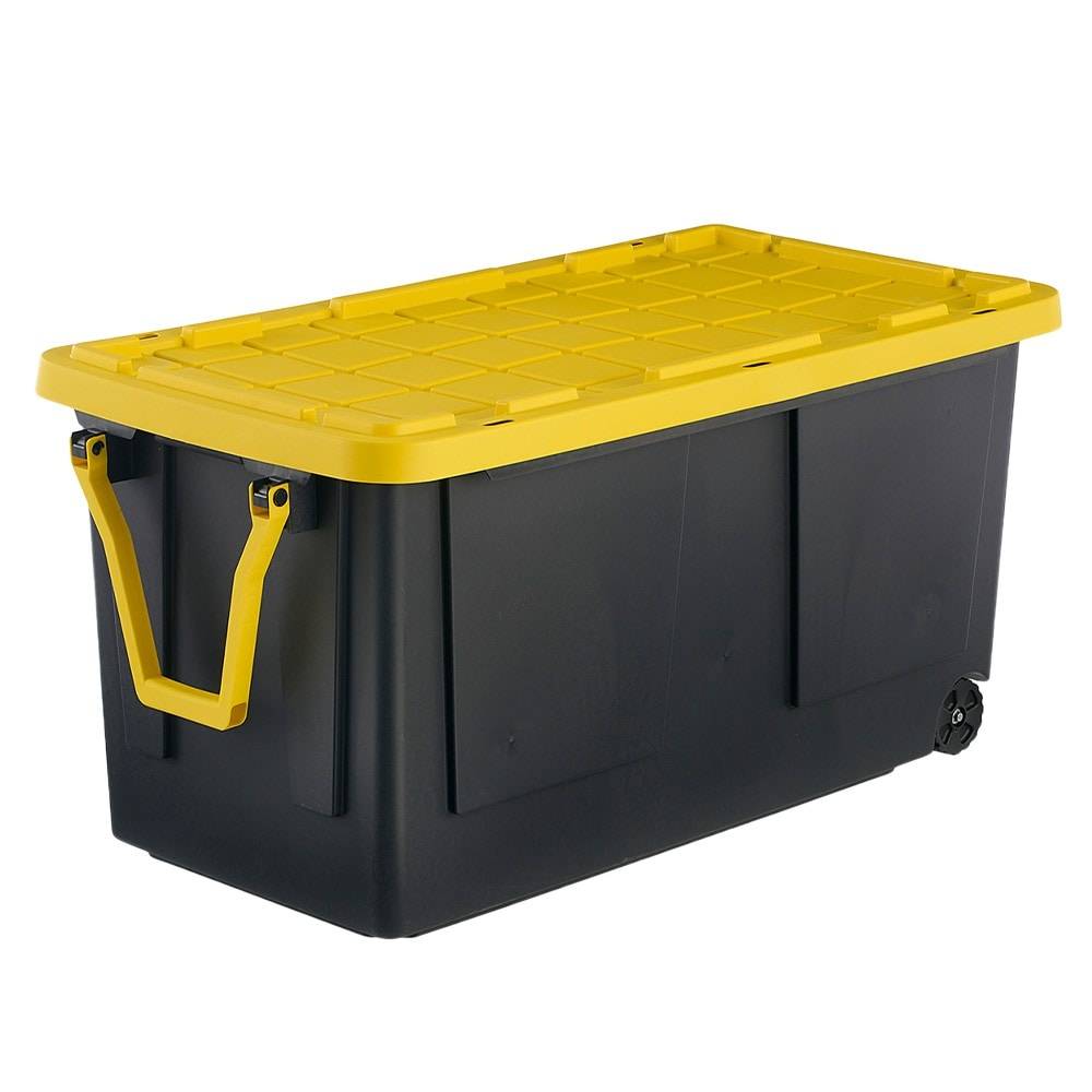 Project Source Commander X-large 75-Gallons (300-Quart) Black and Yellow Heavy Duty Rolling Tote with Standard Snap Lid | 5194388