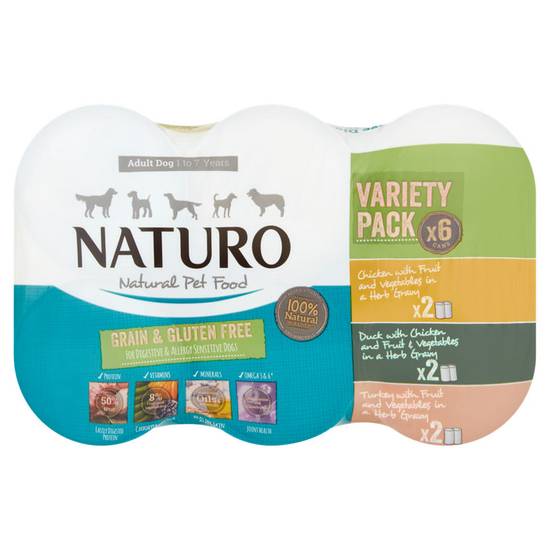 Naturo Natural Pet Food Variety Pack Adult Dog 1 to 7 Years 6 x 390g