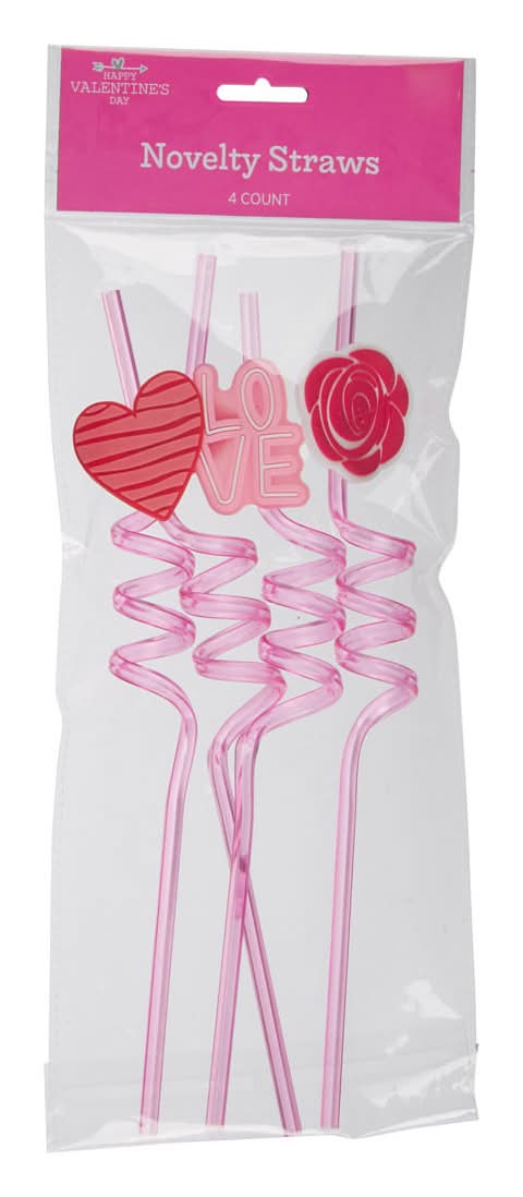 Happy Valentine'S Day Novelty Straws 4 Ct Assorted