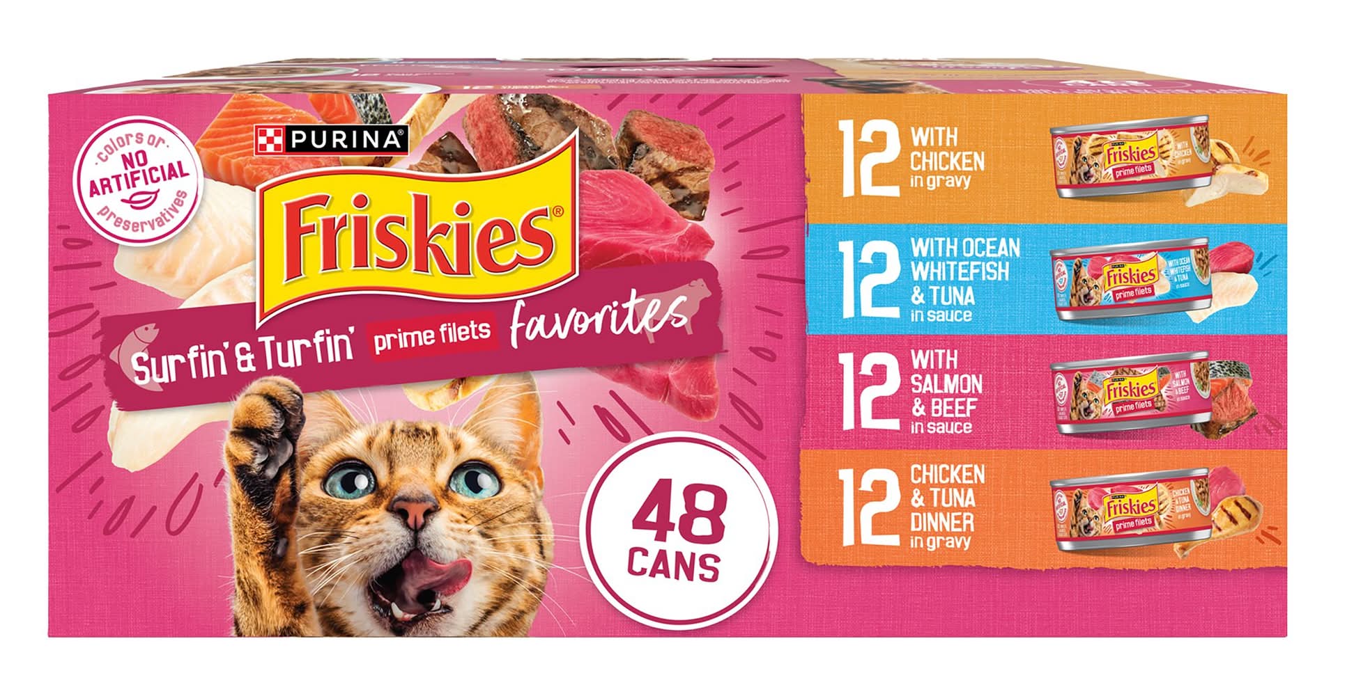Friskies® Surfin' & Turfin' Prime Filets Adult Cat Wet Food - Variety Pack, 5.5 Oz (Flavor: Variety Pack, Size: 48 Count)