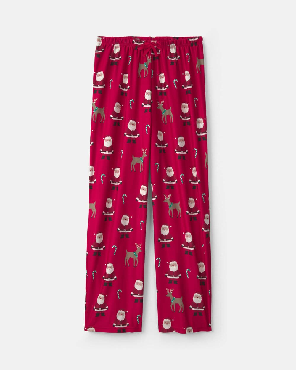 Adult Beige Santa Christmas Fleece Loose Fit Pajama Bottoms - Red - S